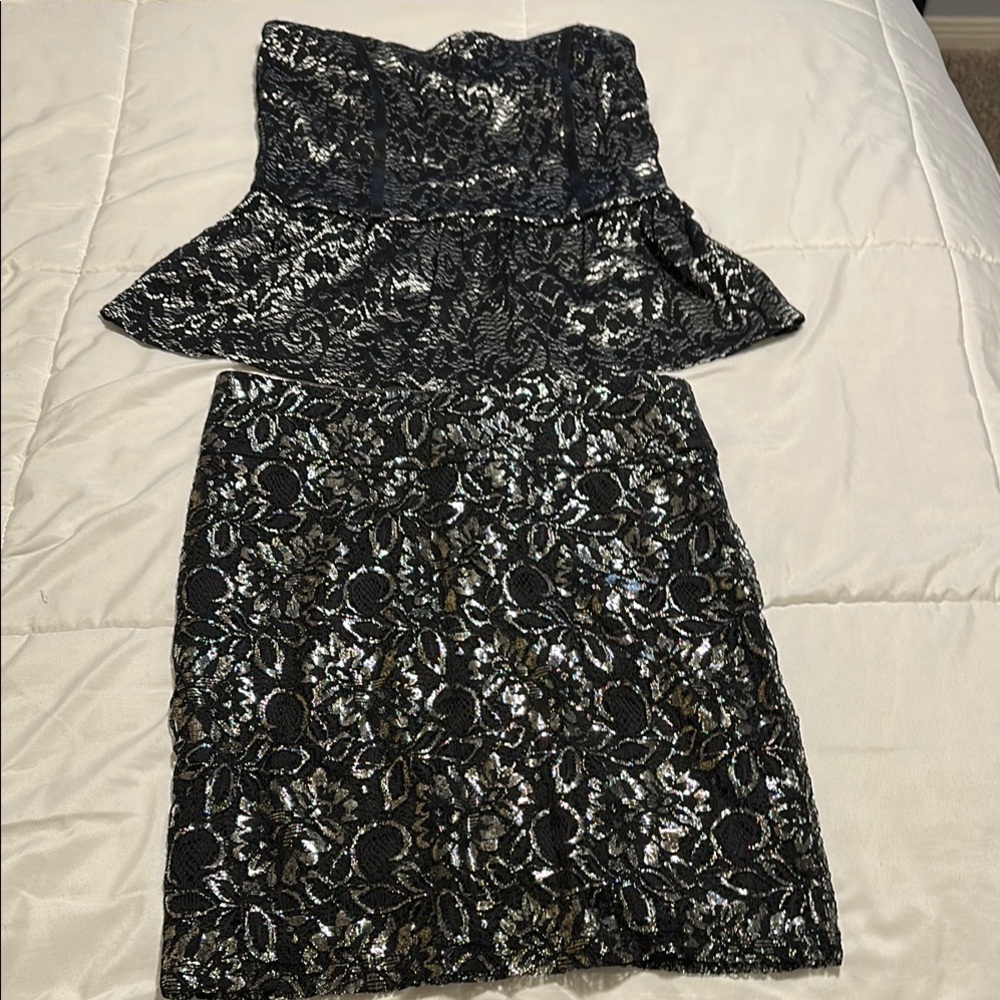 Elegant Black and Silver Lace Dress